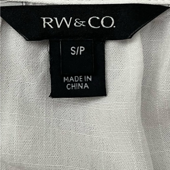 RW&CO White Tie Front Blouse Puff Sleeve Lightweight Small - Picture 6 of 8